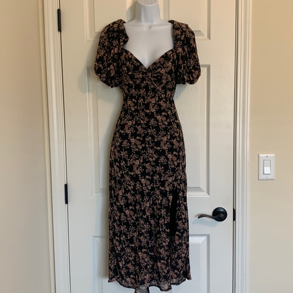 Puff Sleeve Floral Midi